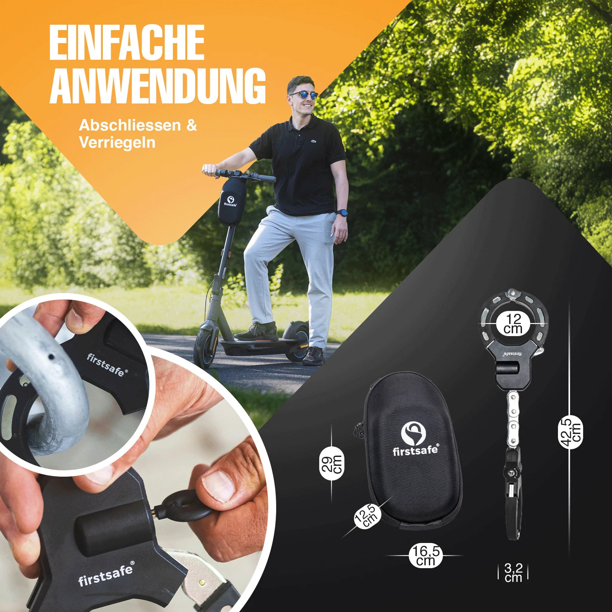 firstsafe™ E-Scooter Schloss mit Silikonmantel & Transporttasche