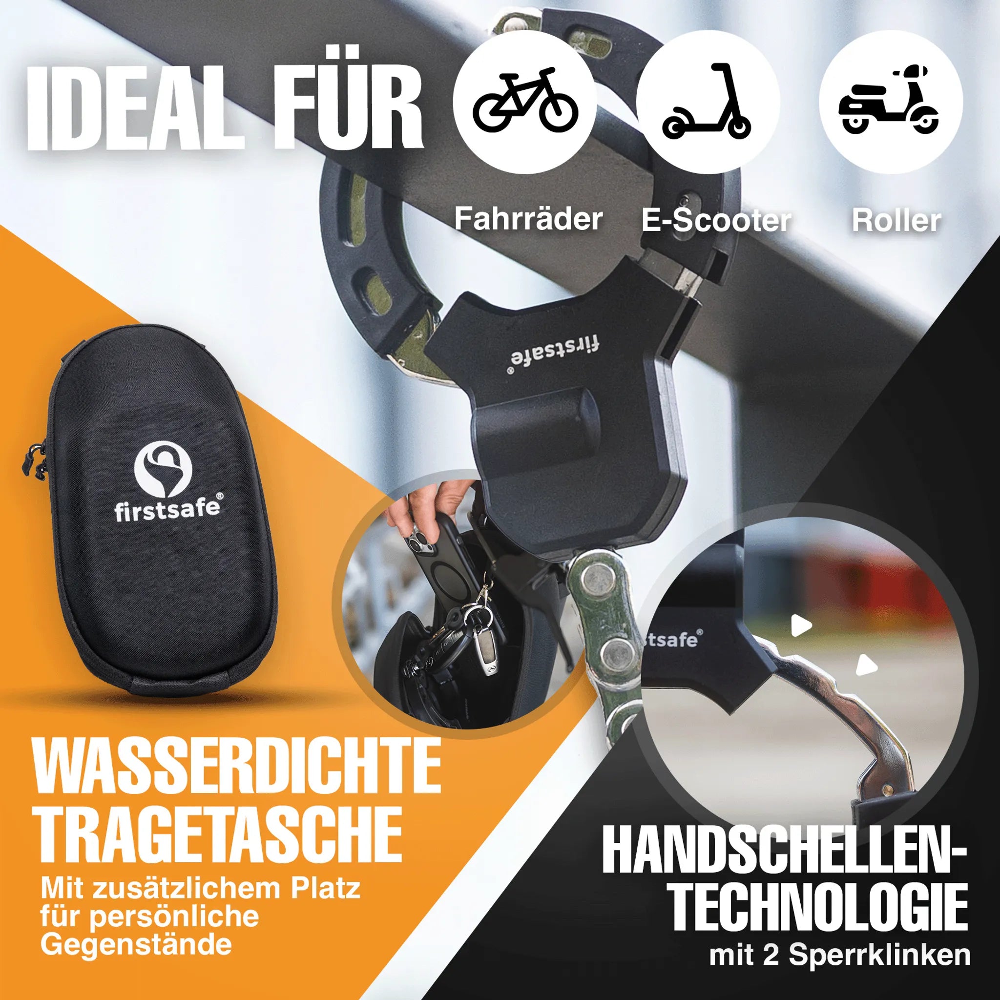 firstsafe™ E-Scooter Schloss mit Silikonmantel & Transporttasche